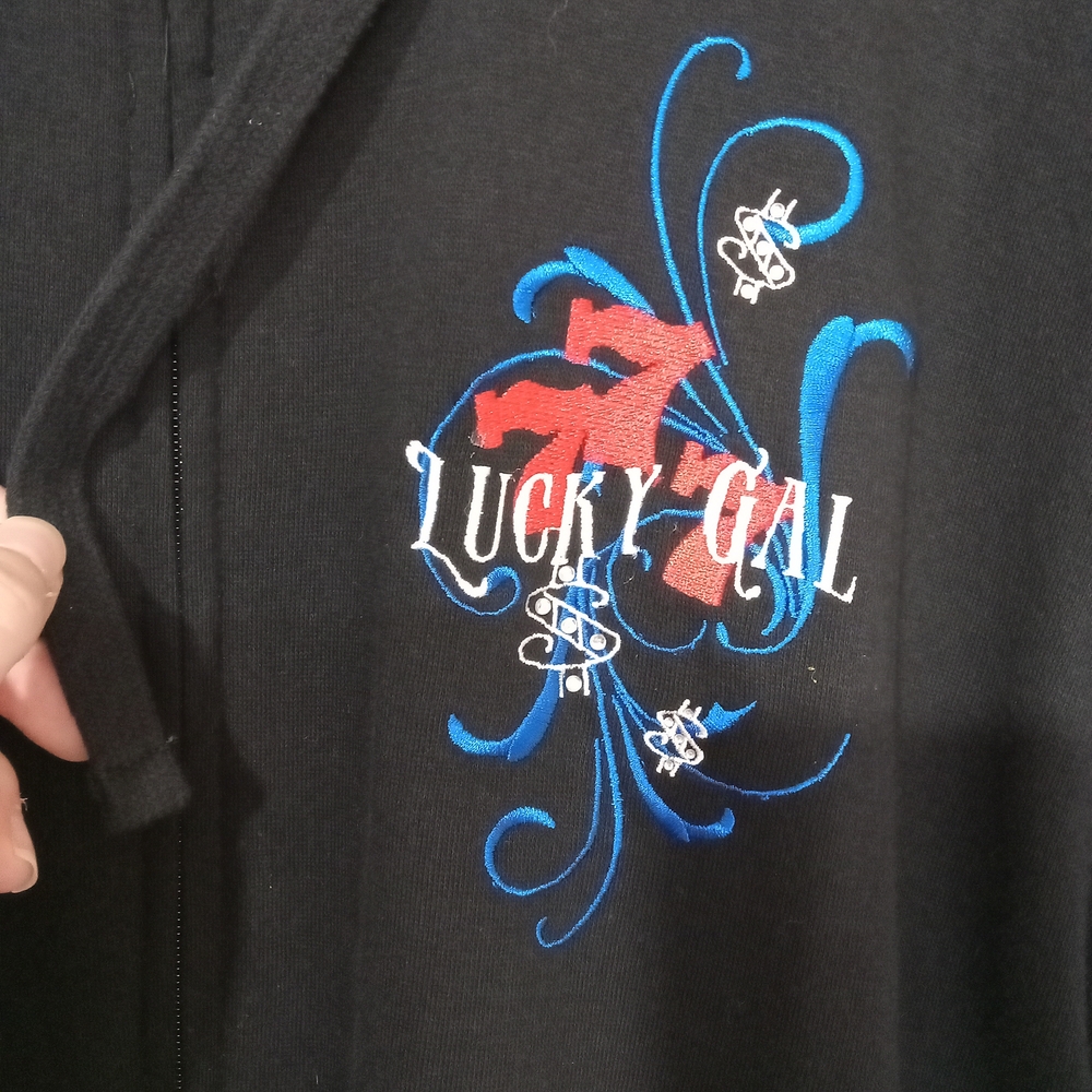 Y2K Lucky Girl Graphic Zip Hoodie Black Retro Size 2X Bradford Exchange - Picture 2 of 8